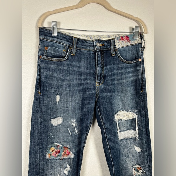Anthropologie Pilcro floral patchwork slim boyfriend jeans size 27 - Picture 2 of 7